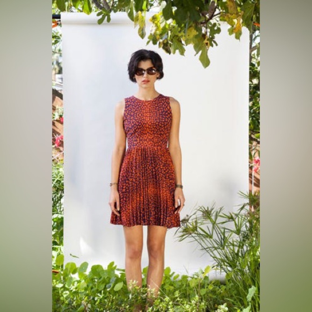 Wren Pleated Watercolor Fit & Flare Dress